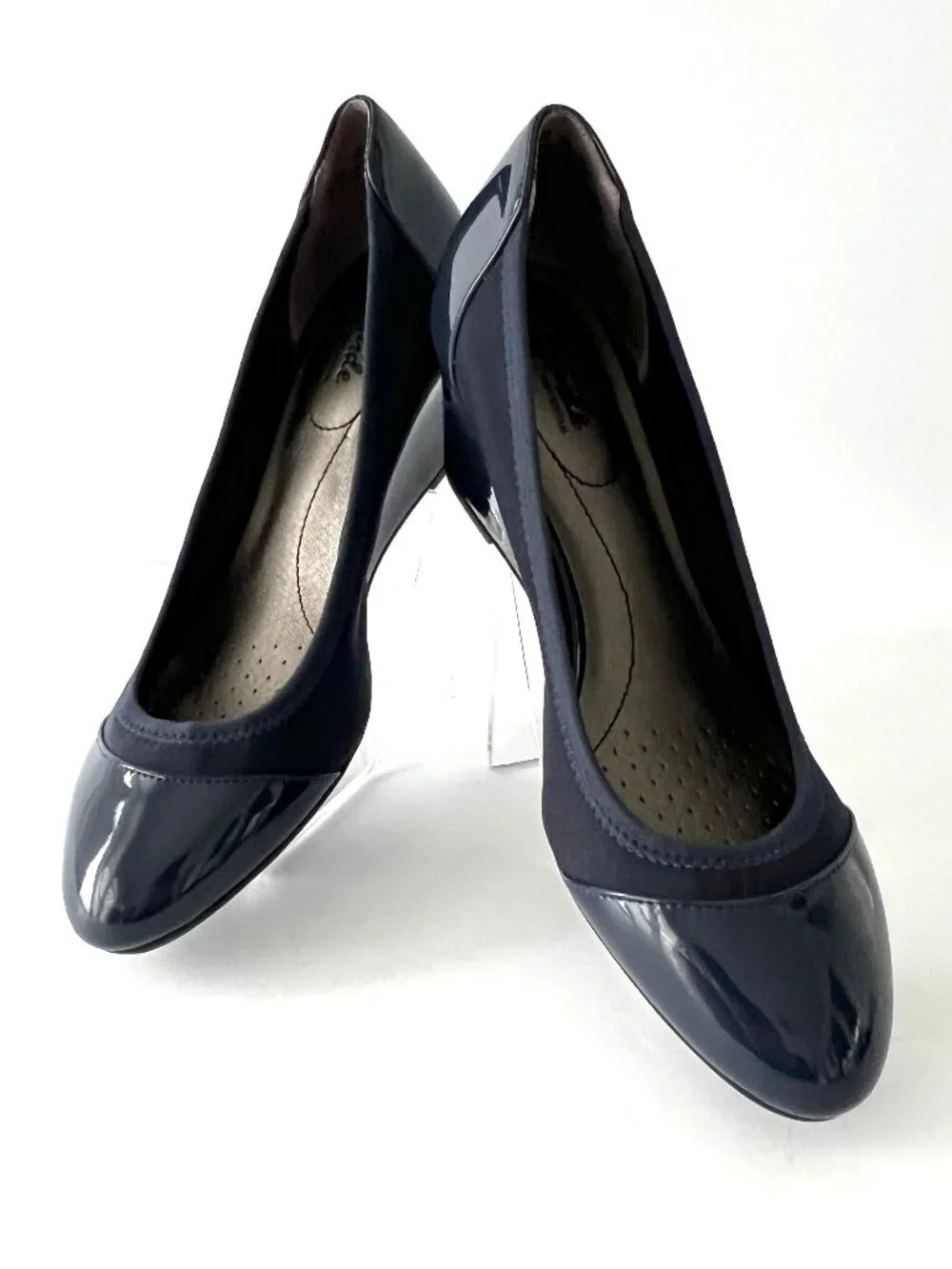 LifeStride Juliana Stretch Cap Toe Wedge Pump, Lux Navy Blue, Size 9, EC